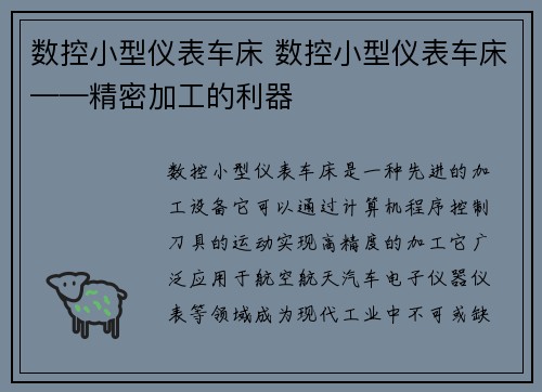 数控小型仪表车床 数控小型仪表车床——精密加工的利器